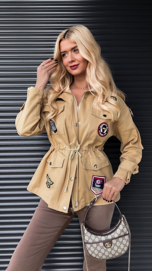 Miodowa kurtka jeansowa w stylu MILITARY - R267A