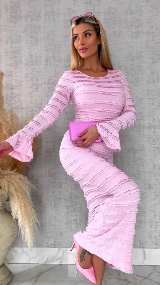 Wiosenny elastyczny komplet bluzka + midi spódnica ONE SIZE róż - R671