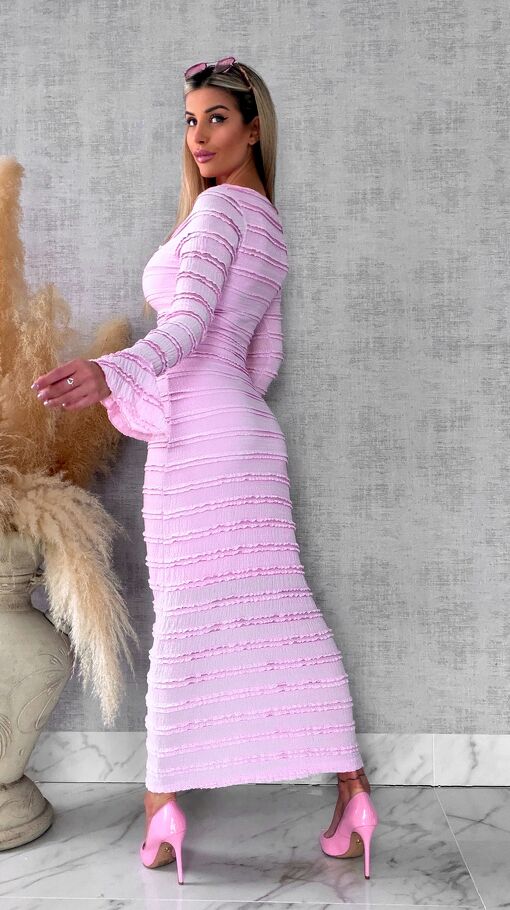 Wiosenny elastyczny komplet bluzka + midi spódnica ONE SIZE róż - R671
