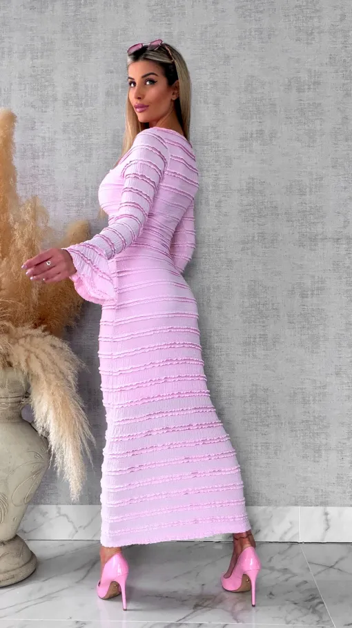 Wiosenny elastyczny komplet bluzka + midi spódnica ONE SIZE róż - R671