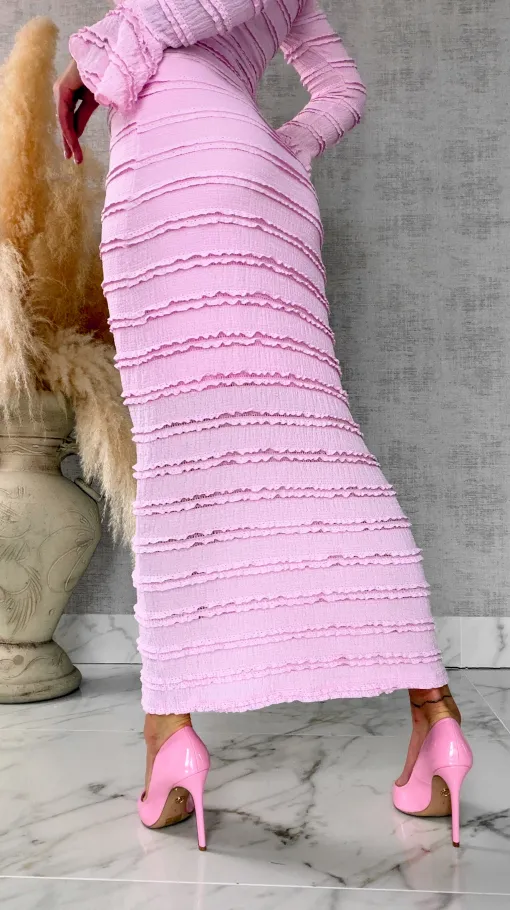 Wiosenny elastyczny komplet bluzka + midi spódnica ONE SIZE róż - R671