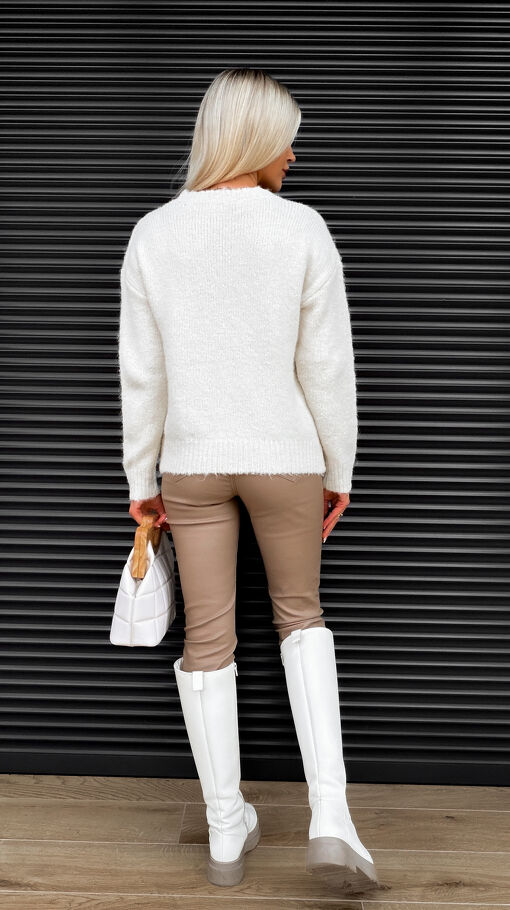 Jesienny sweter ze złotymi cekinowymi kwiatami ONE SIZE ecru - S368