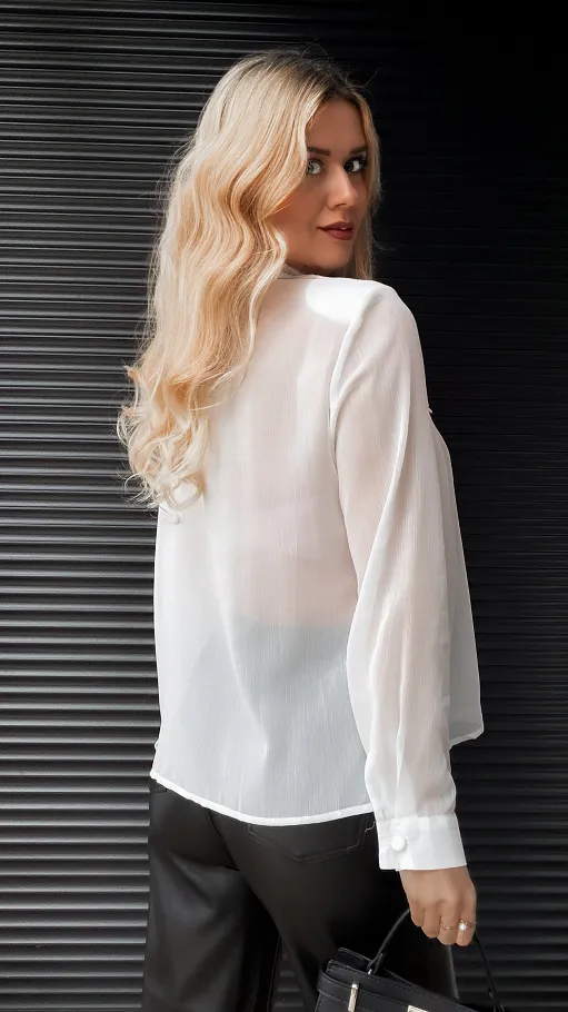 Biała bluzka MGIEŁKA zdobiony kołnierzyk - R346A