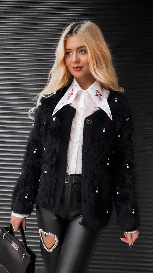 Biała bluzka MGIEŁKA zdobiony kołnierzyk - R346A