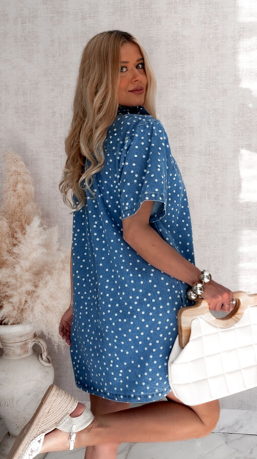 Oryginalna jeansowa sukienka w grochy ONE SIZE blue jeans - S068A