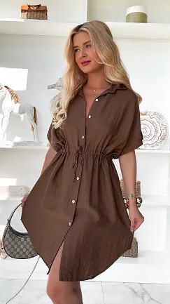 Luźna brązowa sukienka na guziki ONE SIZE - P892