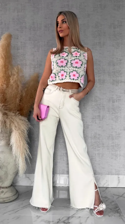 Ażurowy szydełkowy bezrękawnik ONE SIZE pink - R746