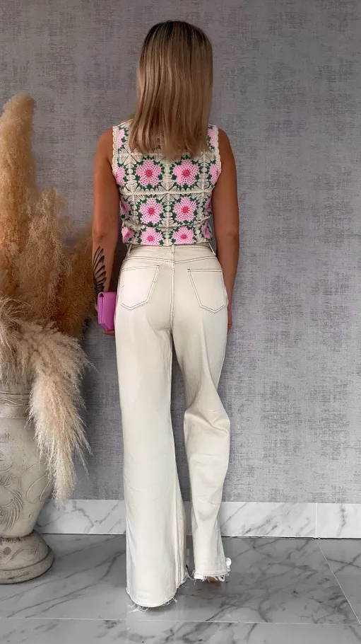 Ażurowy szydełkowy bezrękawnik ONE SIZE pink - R746