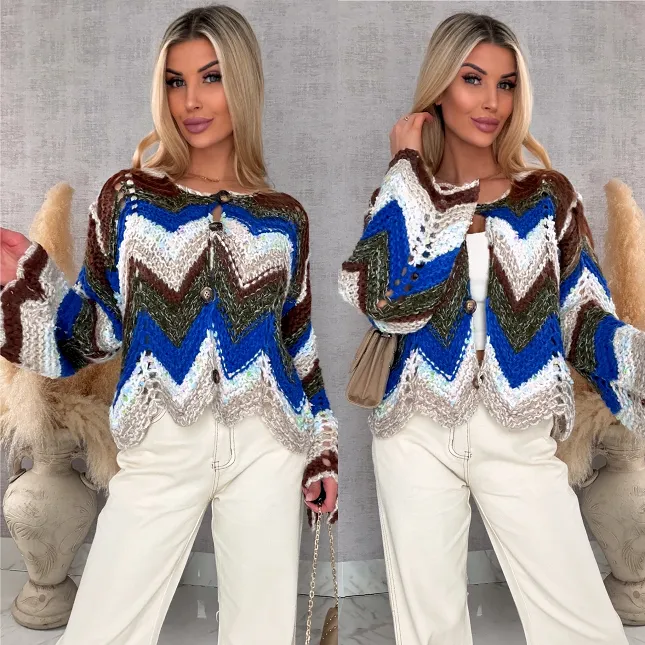 Oryginalny wiosenny sweter z modnymi rękawkami BLUE one size - R699A