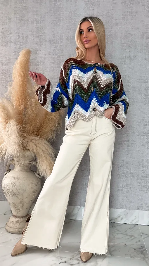 Oryginalny wiosenny sweter z modnymi rękawkami BLUE one size - R699A