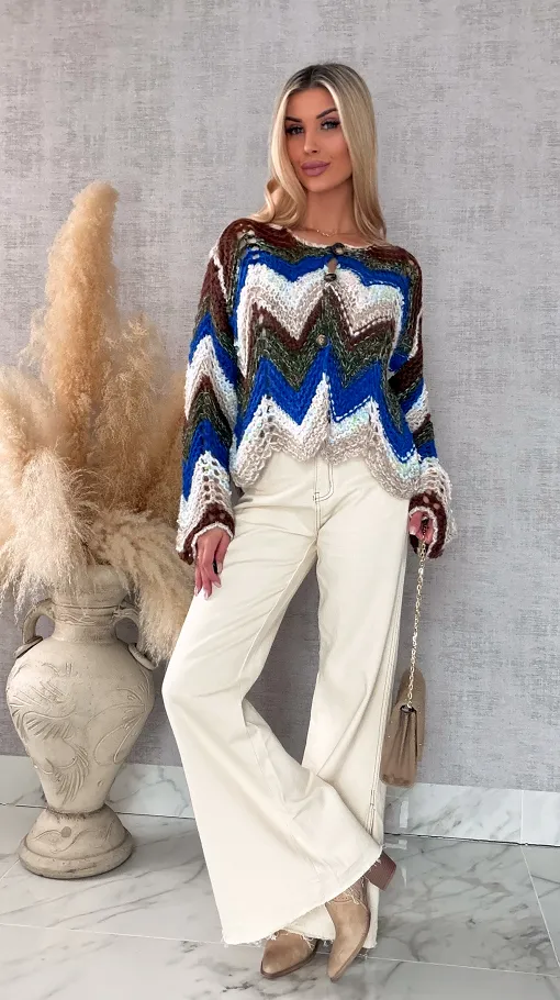 Oryginalny wiosenny sweter z modnymi rękawkami BLUE one size - R699A