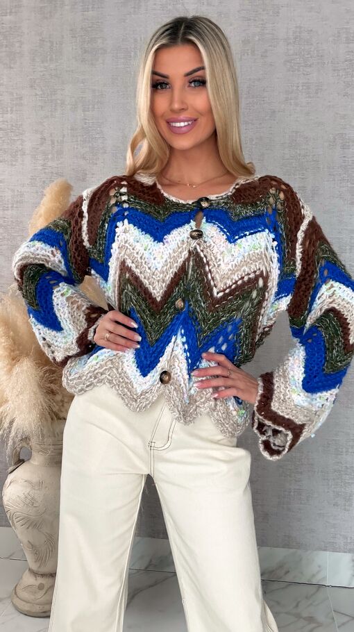 Oryginalny wiosenny sweter z modnymi rękawkami BLUE one size - R699A