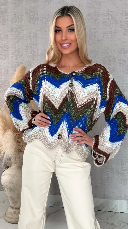 Oryginalny wiosenny sweter z modnymi rękawkami BLUE one size - R699A