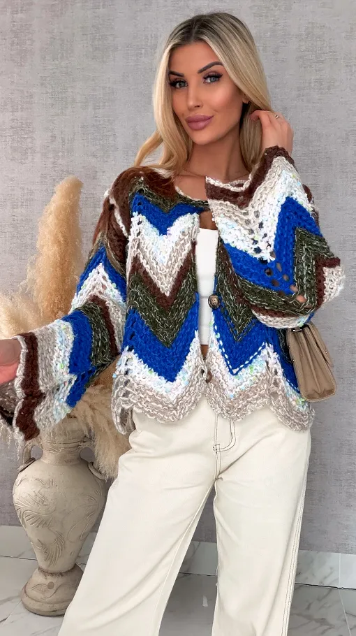 Oryginalny wiosenny sweter z modnymi rękawkami BLUE one size - R699A