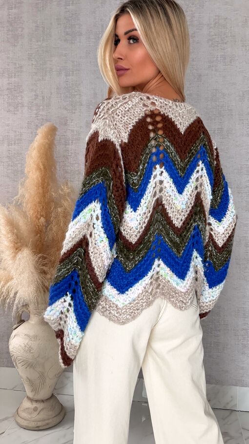 Oryginalny wiosenny sweter z modnymi rękawkami BLUE one size - R699A