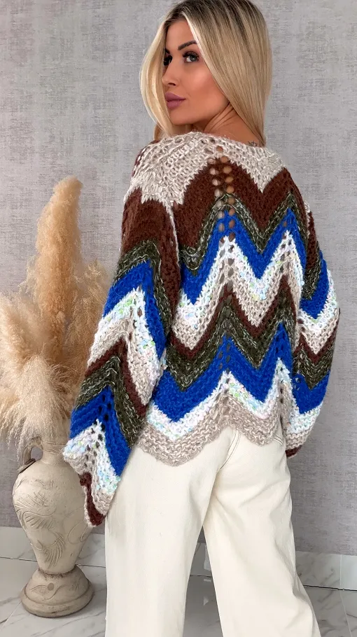 Oryginalny wiosenny sweter z modnymi rękawkami BLUE one size - R699A