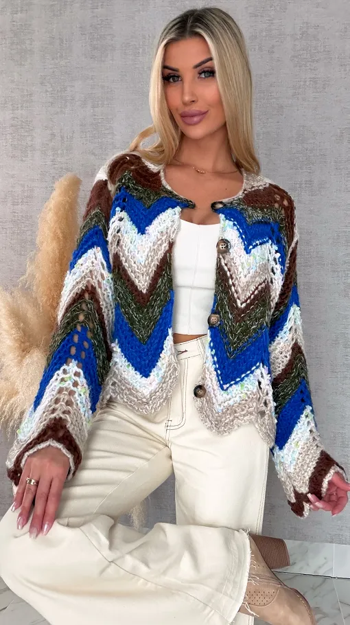 Oryginalny wiosenny sweter z modnymi rękawkami BLUE one size - R699A