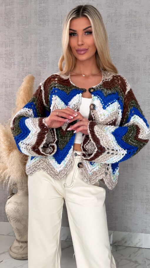Oryginalny wiosenny sweter z modnymi rękawkami BLUE one size - R699A