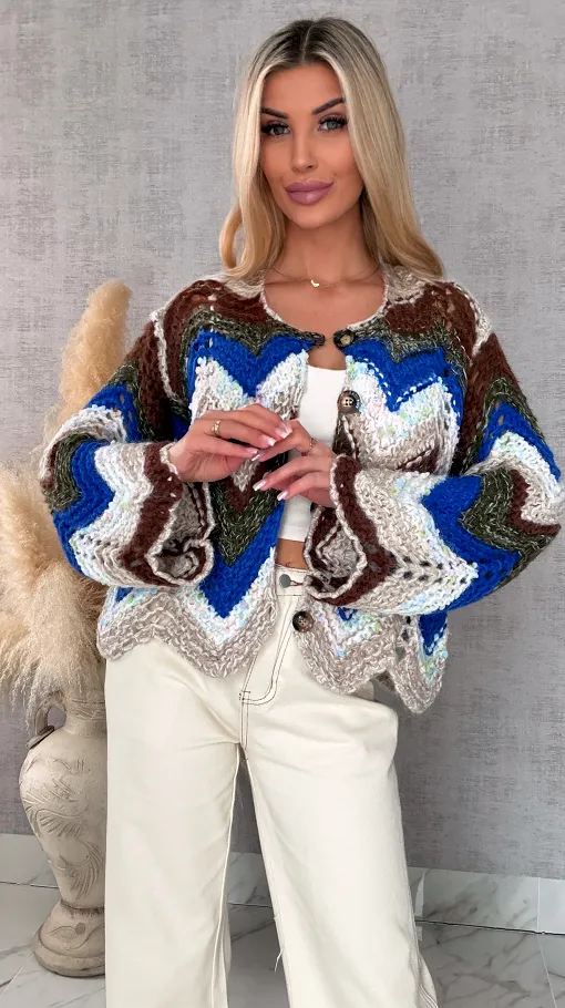 Oryginalny wiosenny sweter z modnymi rękawkami BLUE one size - R699A