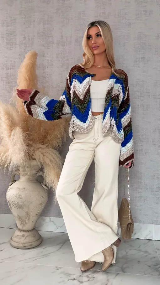 Oryginalny wiosenny sweter z modnymi rękawkami BLUE one size - R699A