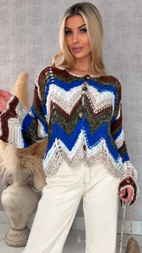 Oryginalny wiosenny sweter z modnymi rękawkami BLUE one size - R699A