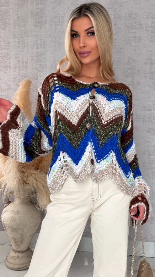 Oryginalny wiosenny sweter z modnymi rękawkami BLUE one size - R699A