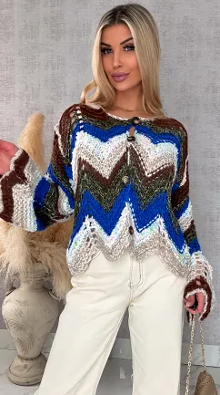 Oryginalny wiosenny sweter z modnymi rękawkami BLUE one size - R699A