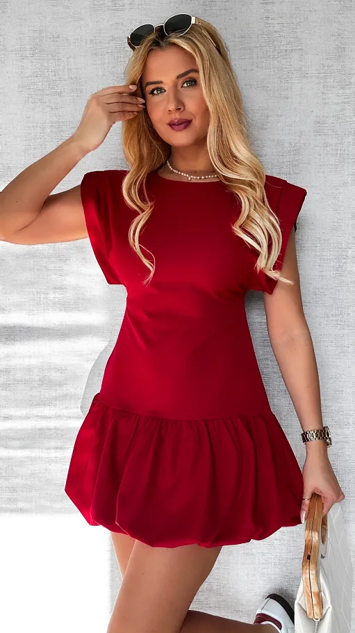 Elegancka sukienka bombka w kolorze WINA - P538