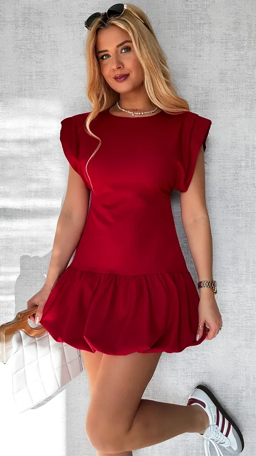 Elegancka sukienka bombka w kolorze WINA - P538