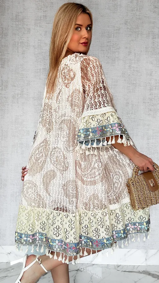 Stylowa BOHO sukienka w beżowe wzory ONE SIZE - P691