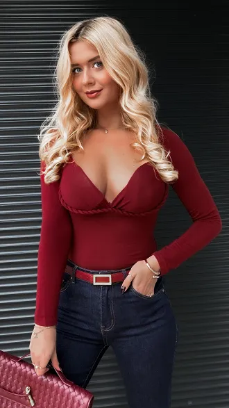 Bordowa bluzka z usztywnianymi miseczkami i sznurkiem one size - R275B