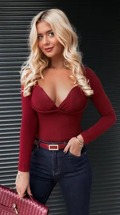 Bordowa bluzka z usztywnianymi miseczkami i sznurkiem one size - R275B