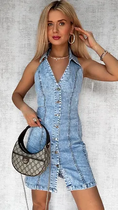 Elastyczna sukienka jeansowa na ramiączkach BLUE JEANS - P557A