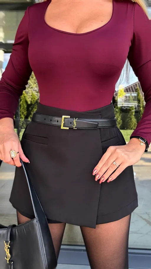 Modne czarne spódnico-spodnie z zamkiem - N857