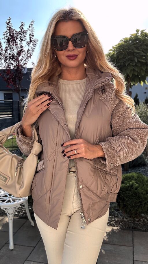 Elegancka kurtka w kolorze FANGO z ozdobnymi rękawami - S313A