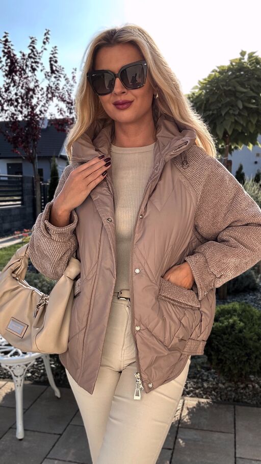 Elegancka kurtka w kolorze FANGO z ozdobnymi rękawami - S313A