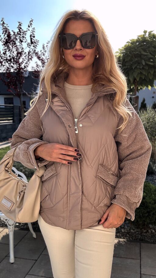 Elegancka kurtka w kolorze FANGO z ozdobnymi rękawami - S313A