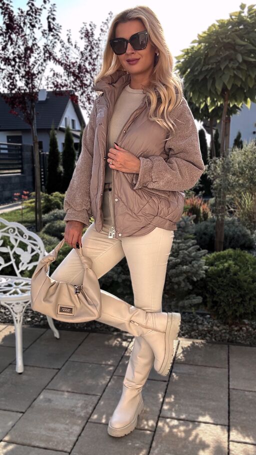 Elegancka kurtka w kolorze FANGO z ozdobnymi rękawami - S313A
