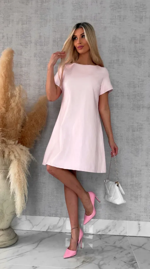 Pastelowa sukienka z eko skóry z wiązaniem ONE SIZE różowa - R544A