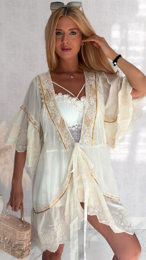Bluzka plażowa wiązana w stylu boho 100% bawełna ECRU - S225