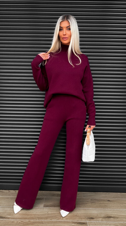 Idealny jesienny komplet dzianinowy BORDO sweter + spodnie ONE SIZE - S463B