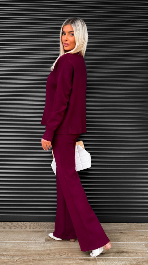 Idealny jesienny komplet dzianinowy BORDO sweter + spodnie ONE SIZE - S463B