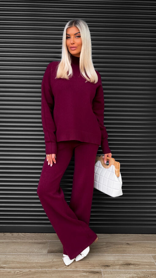 Idealny jesienny komplet dzianinowy BORDO sweter + spodnie ONE SIZE - S463B