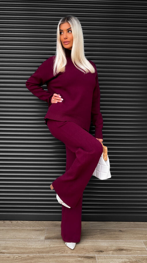 Idealny jesienny komplet dzianinowy BORDO sweter + spodnie ONE SIZE - S463B