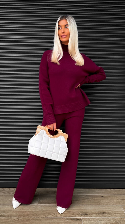 Idealny jesienny komplet dzianinowy BORDO sweter + spodnie ONE SIZE - S463B