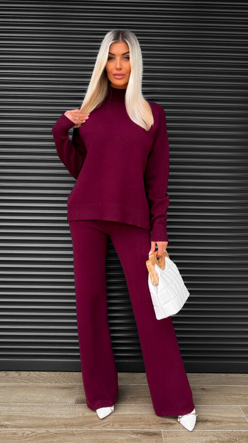 Idealny jesienny komplet dzianinowy BORDO sweter + spodnie ONE SIZE - S463B