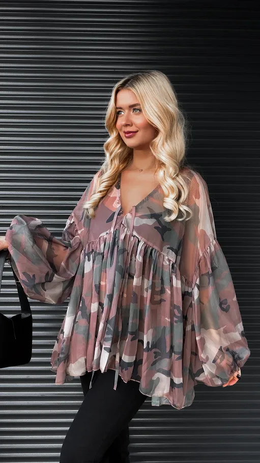 Jedwabna bluzka mgiełka moro ONE SIZE - R156