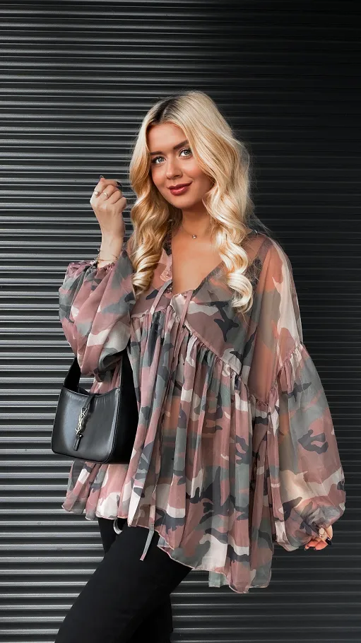 Jedwabna bluzka mgiełka moro ONE SIZE - R156