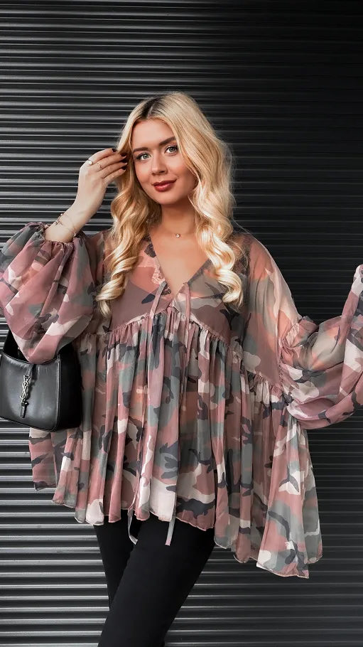 Jedwabna bluzka mgiełka moro ONE SIZE - R156