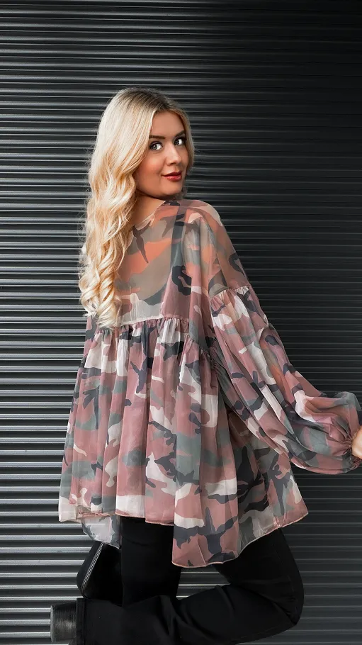 Jedwabna bluzka mgiełka moro ONE SIZE - R156